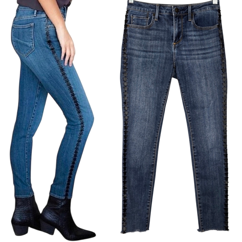 Driftwood Jackie Mid-rise Skinny Jean Star Side Stripe Trim Cropped Raw Hem 24